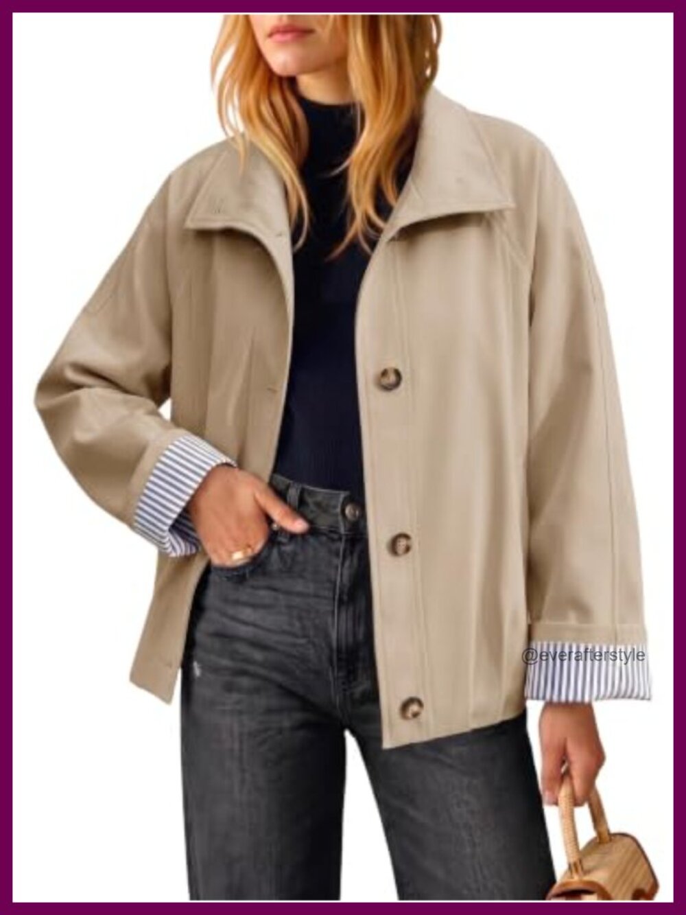 Cropped Trench Coat 100% Polyester Oversized Women's Lightweight Casual Jacket